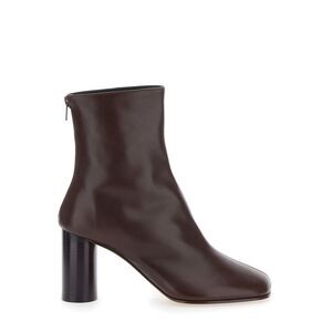 Phoebe Philo Women Brown Ankle Boots With Medium Wide Heel In Leather Woman